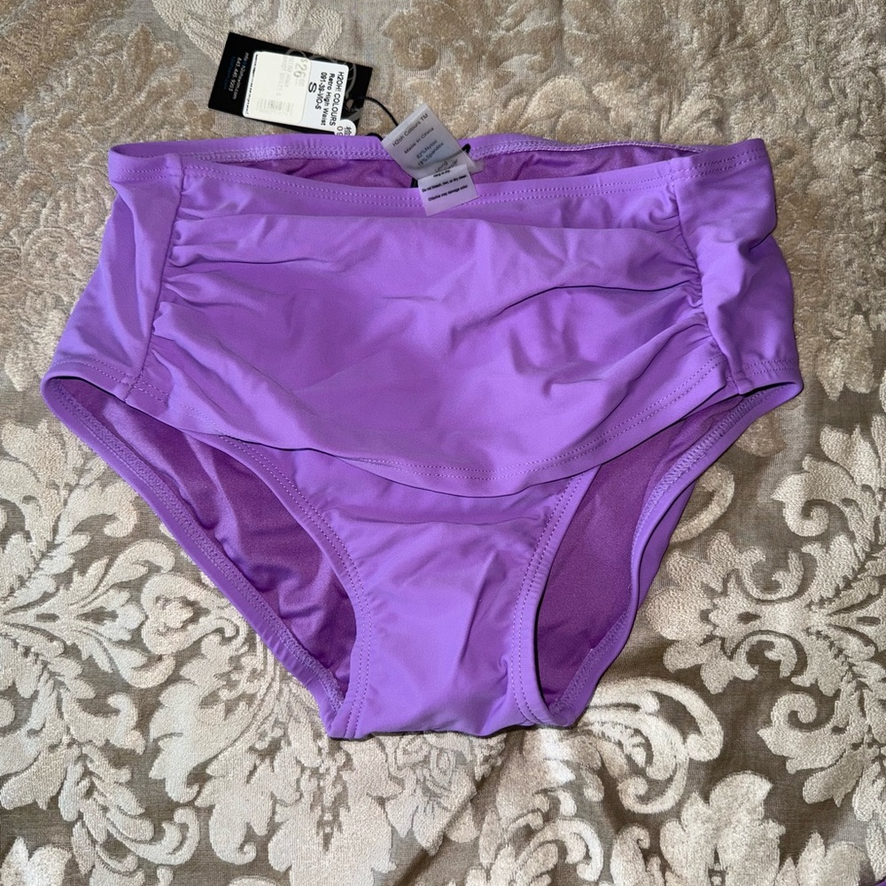 H2OH! Purple Retro High-Waisted Rouche Front Bikini Bottom Size Small